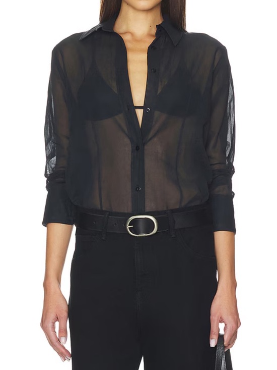 Enza Costa Tops - Enza Costa 100% Cotton Black Organza Fitted Button Up Shirt NWOT Size Small